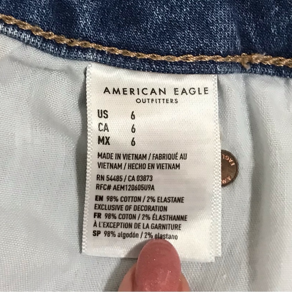American Eagle Curvy High Rise Mini Distressed Denim Skirt - Picture 6 of 8